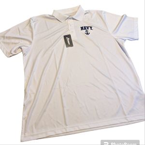 Paragon Men's XL Polo Shirt White With Blue Navy Emblem